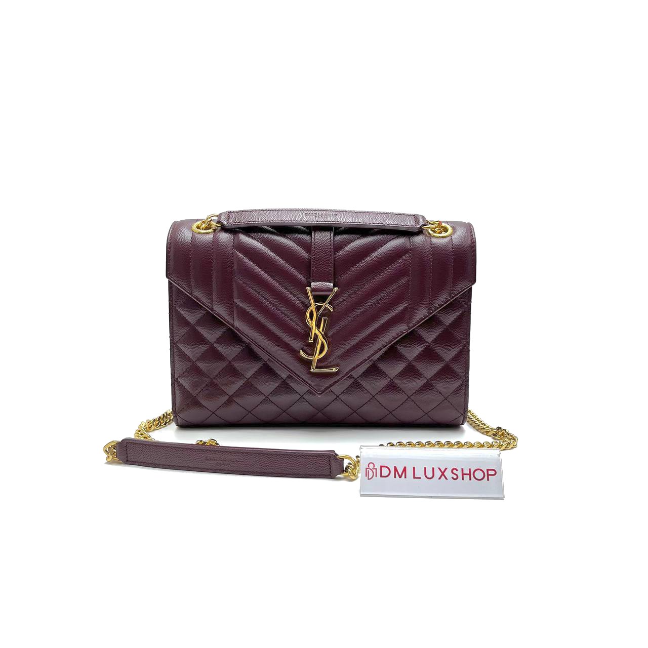 YSL Medium Envelope Bag Burgundy GHW