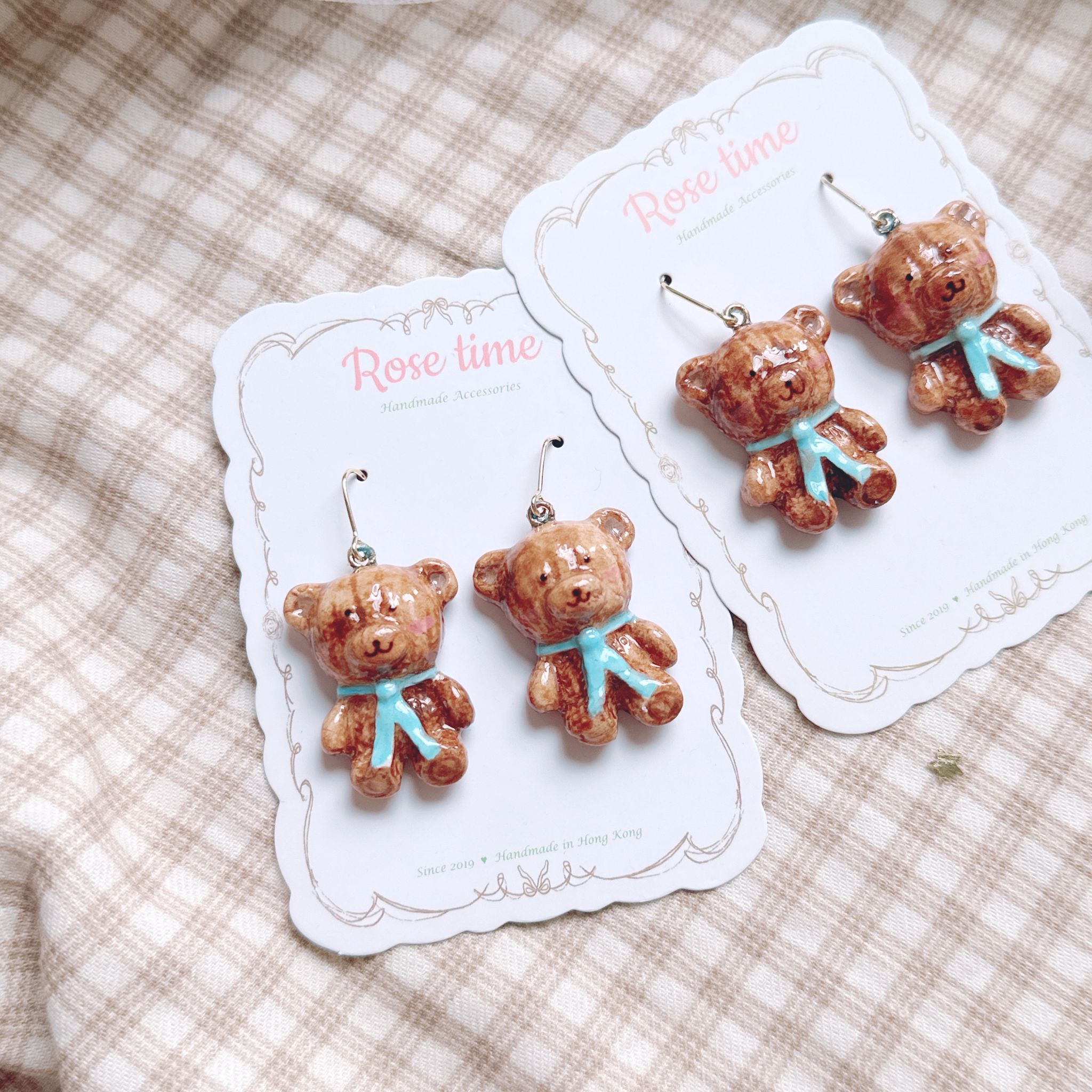 手繪大熊啤啤耳環