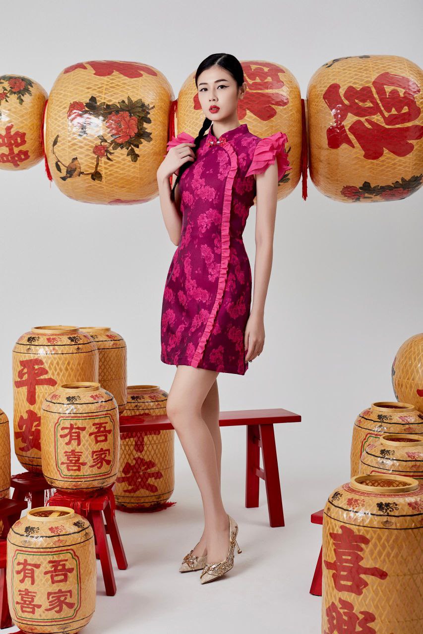 荷叶袖旗袍连身裙 2125