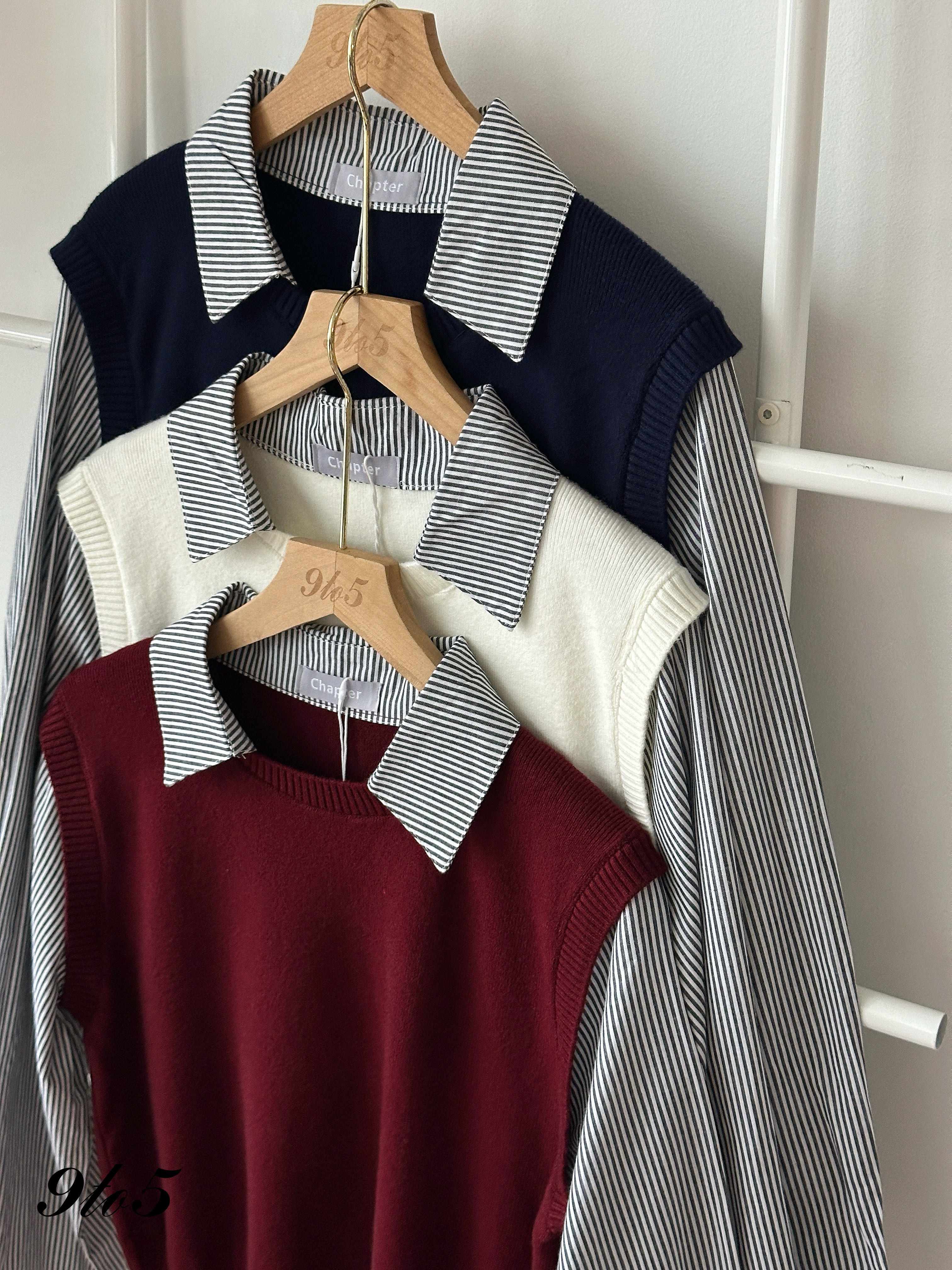 T4440 Fake Two-Pieces Knit Vest with Shirt - 3 Colors 