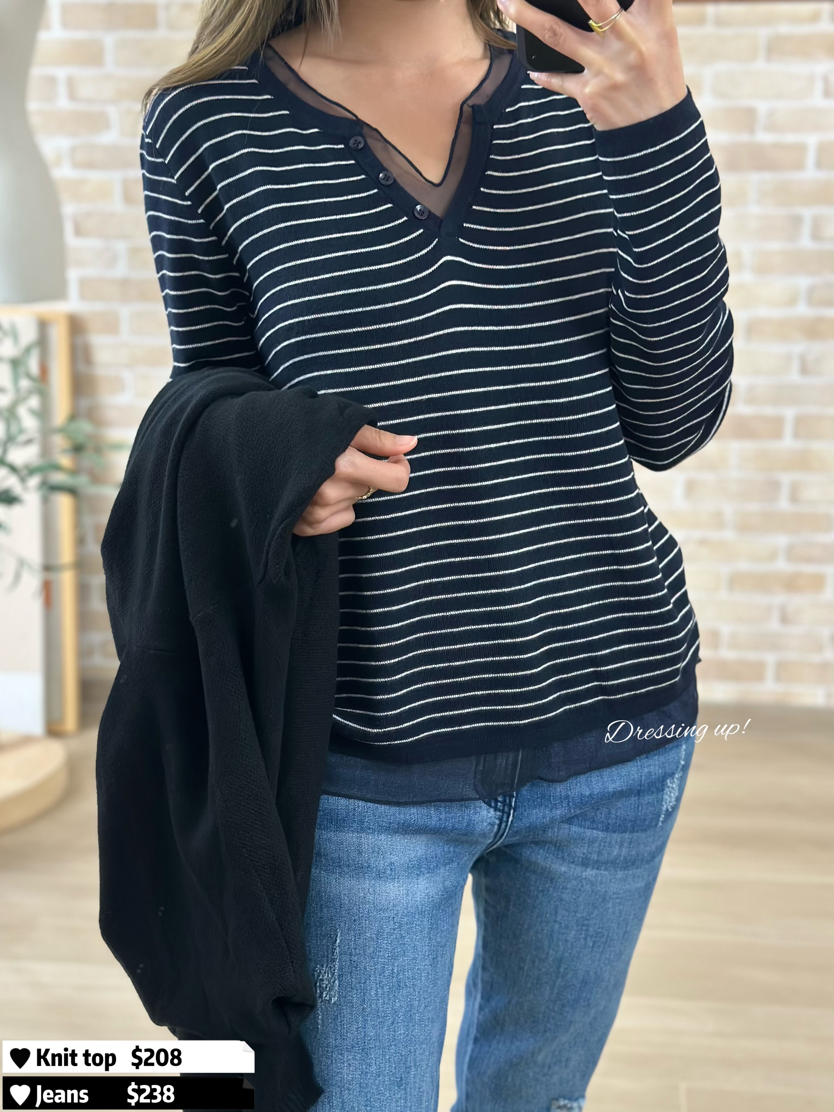 最美拼接｜條紋拼網紗線衫