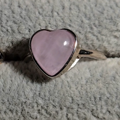Cat's eye kunzite heart ring in adustable sterling silver (B) - KNZ2