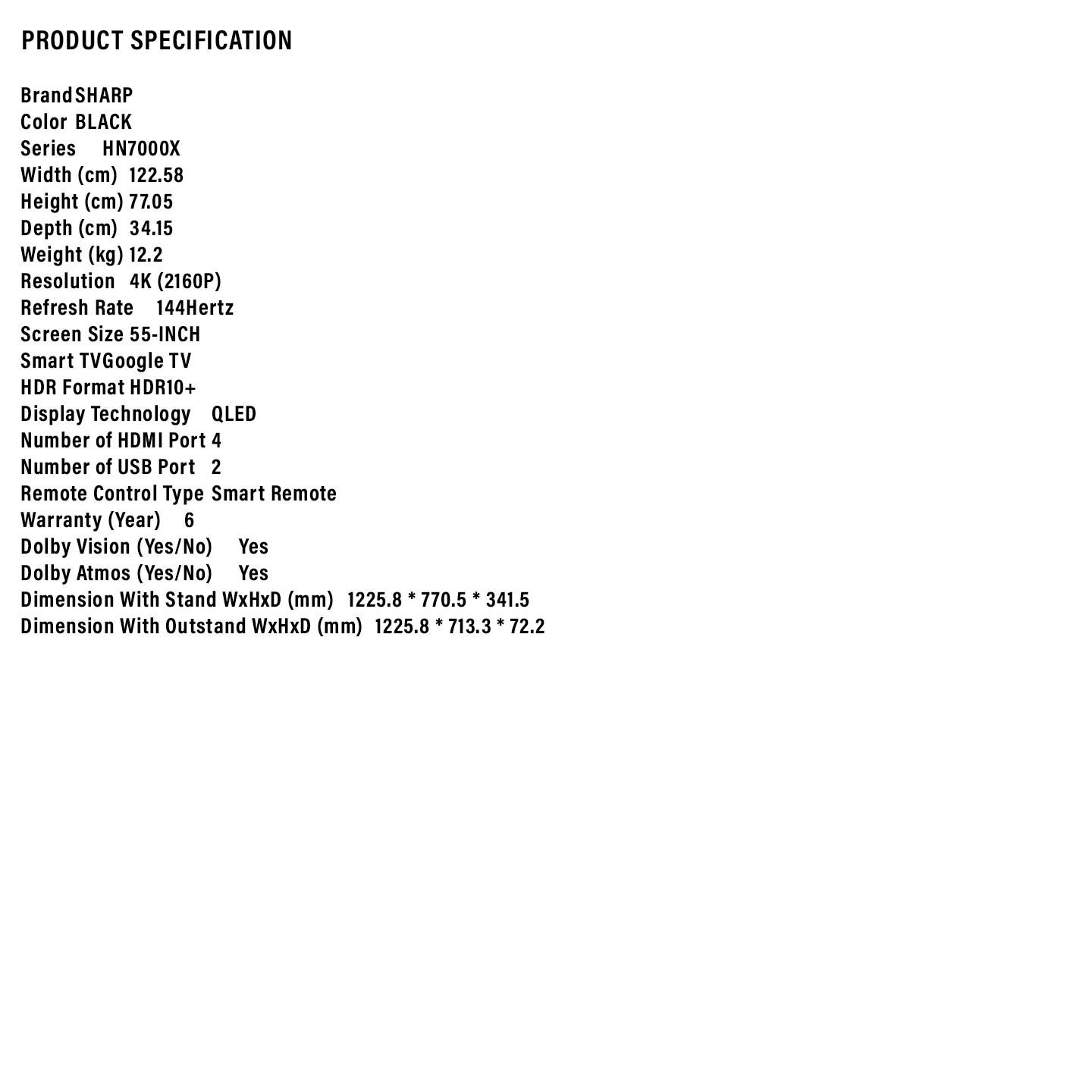 Sharp 55" 4K UHD QLED 144Hz Google TV (4TC55HN7000X)