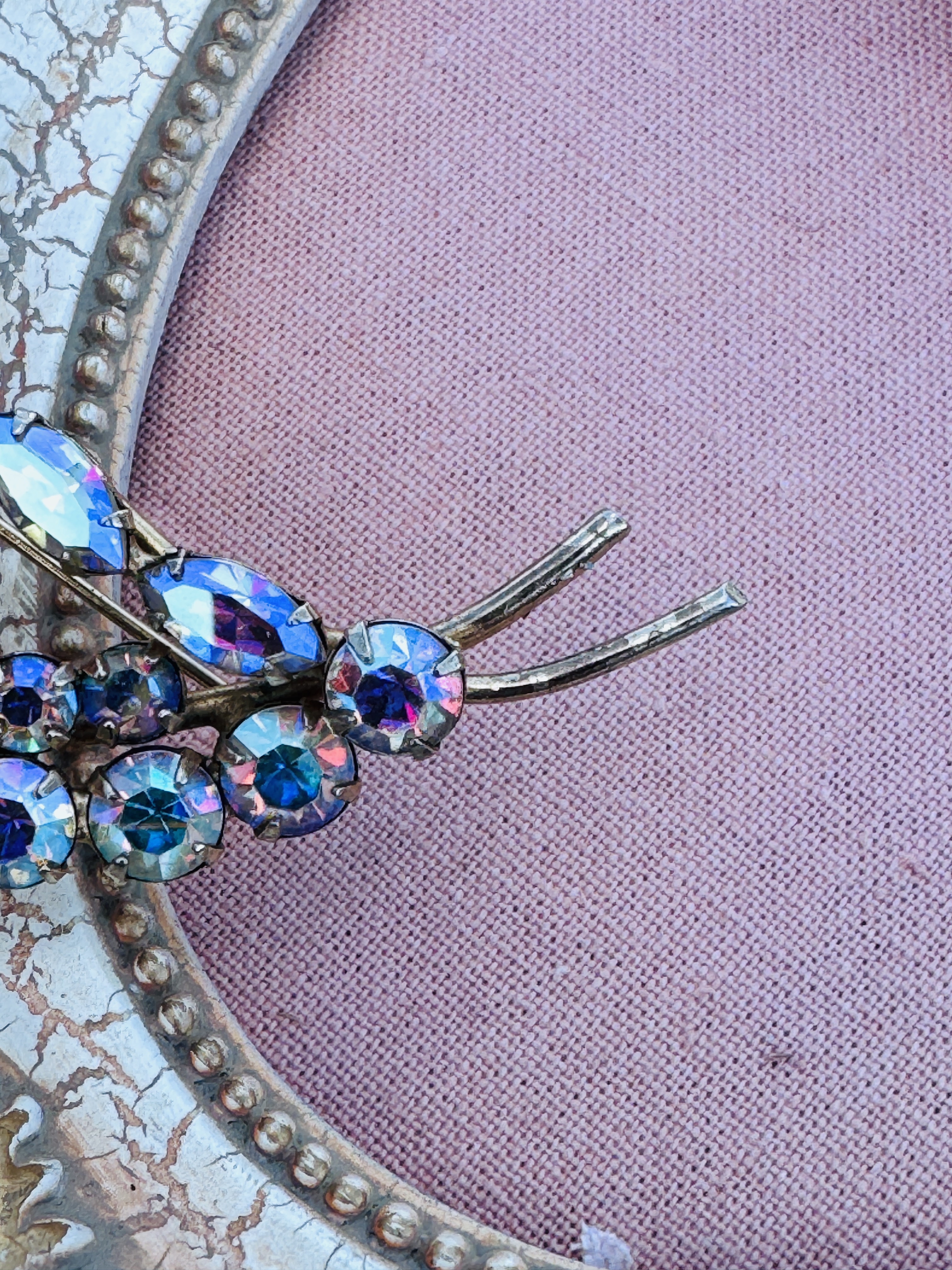 Vintage 1950s Feather Shape Aurora borealis Rhinestone Sparkling Brooch(MT2589-35)