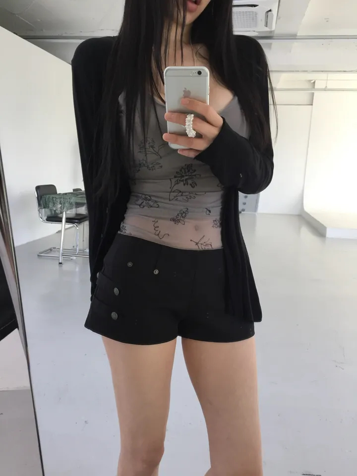 Abstract Floral Print Mesh Cami Top