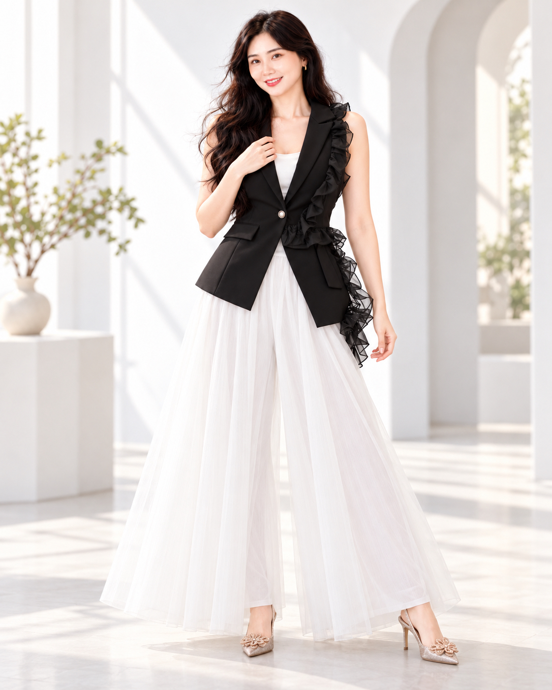5160 Asymmetric Raffia Top