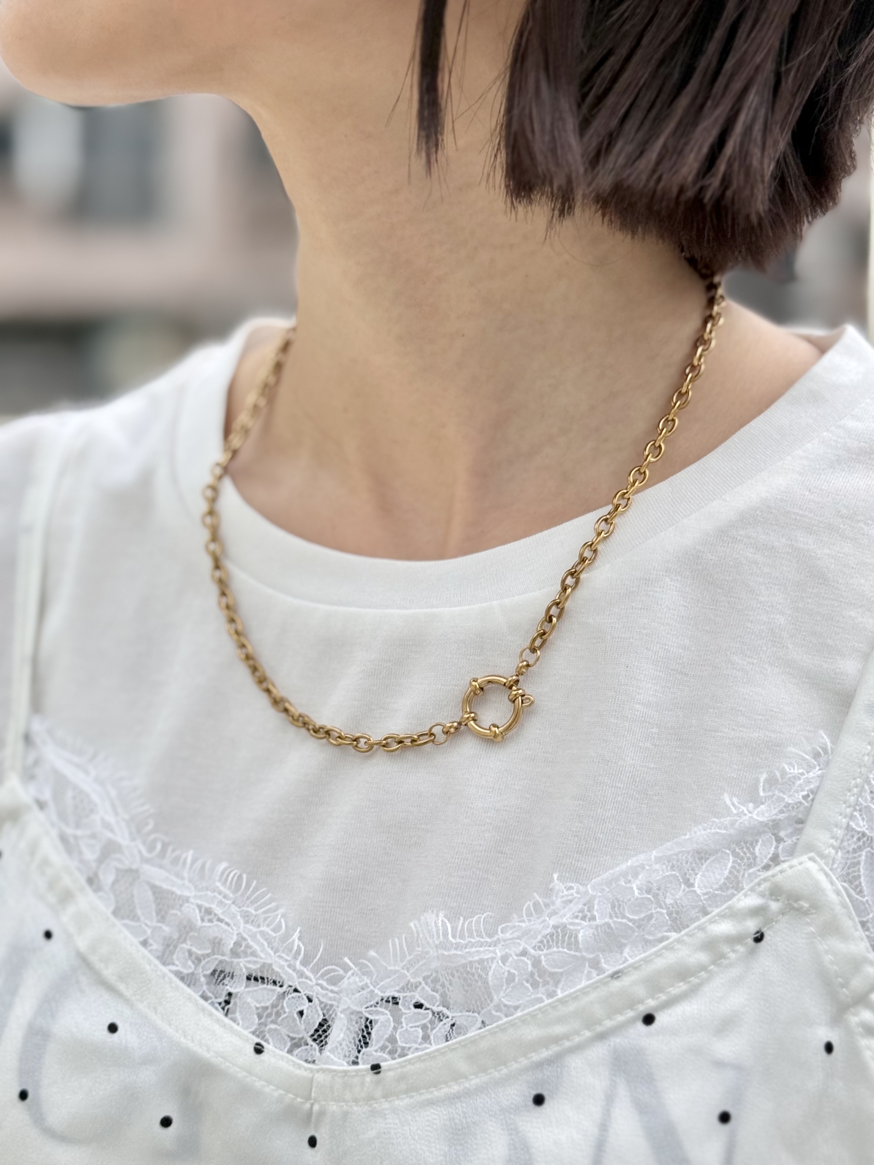 Gold small anchor stainless necklace