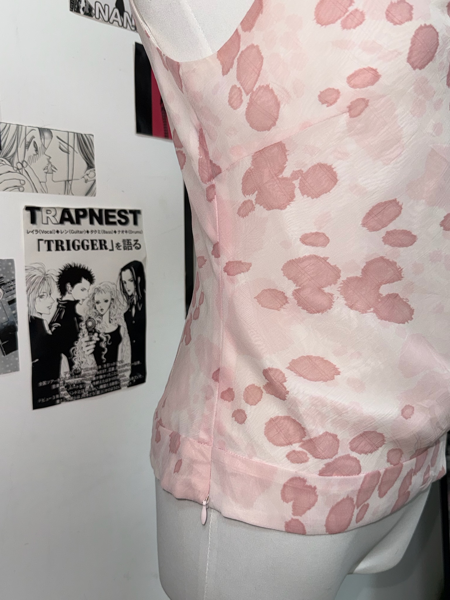 Sheer Pink Bleed Pattern Top with Side Buckle