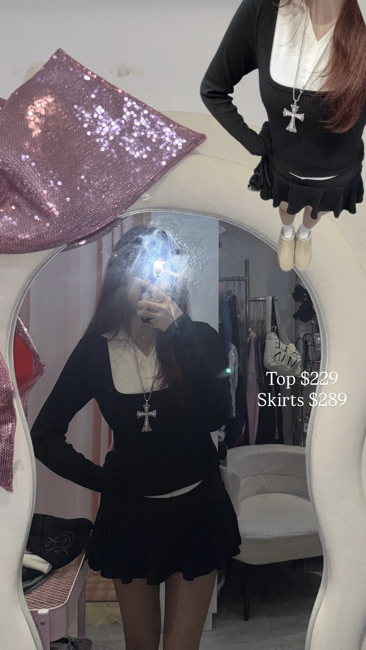 已售罄❌韓國開領假兩件拼色top