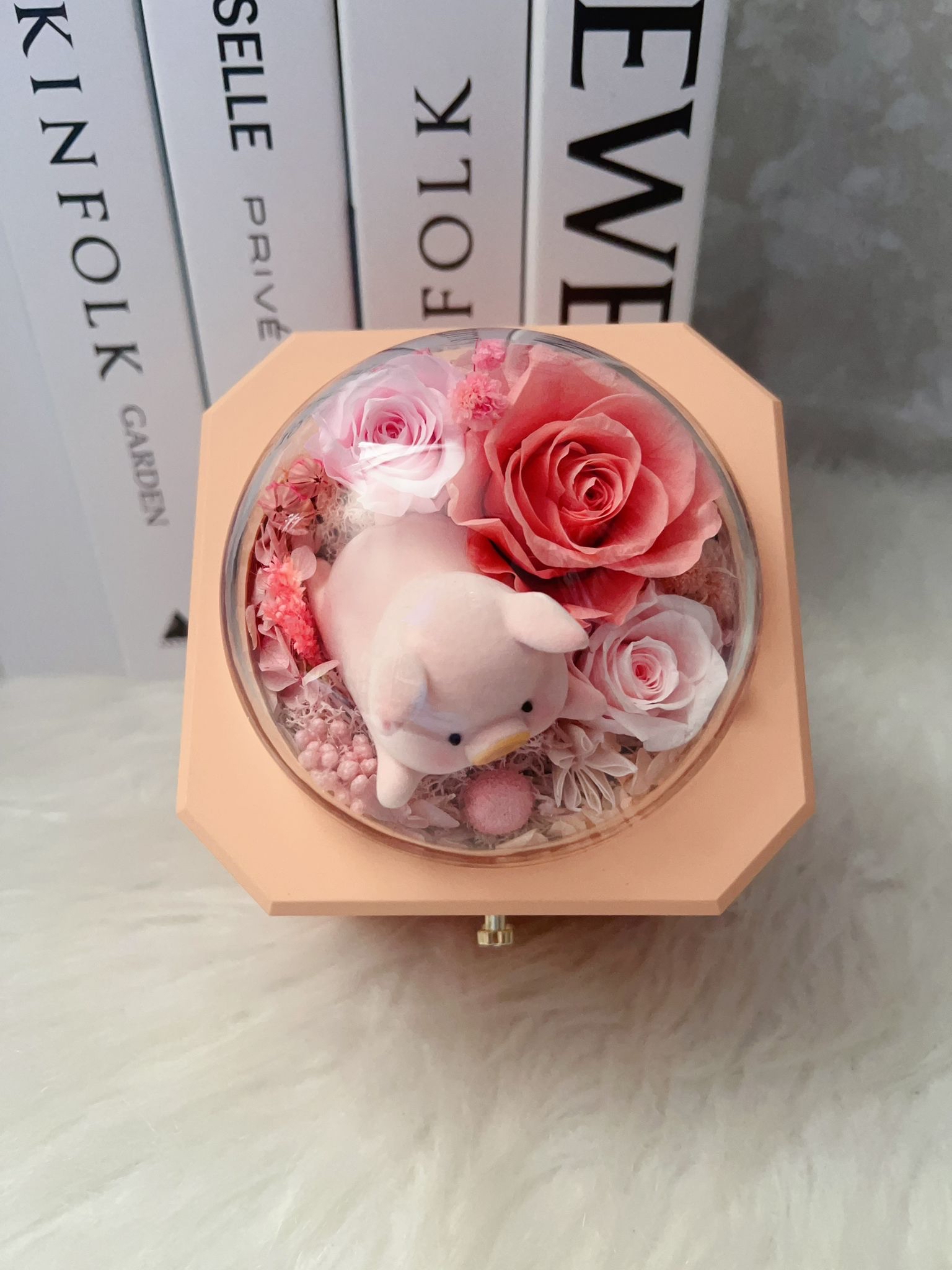 Lulu豬粉紅玫瑰永生花粉紅飾物盒