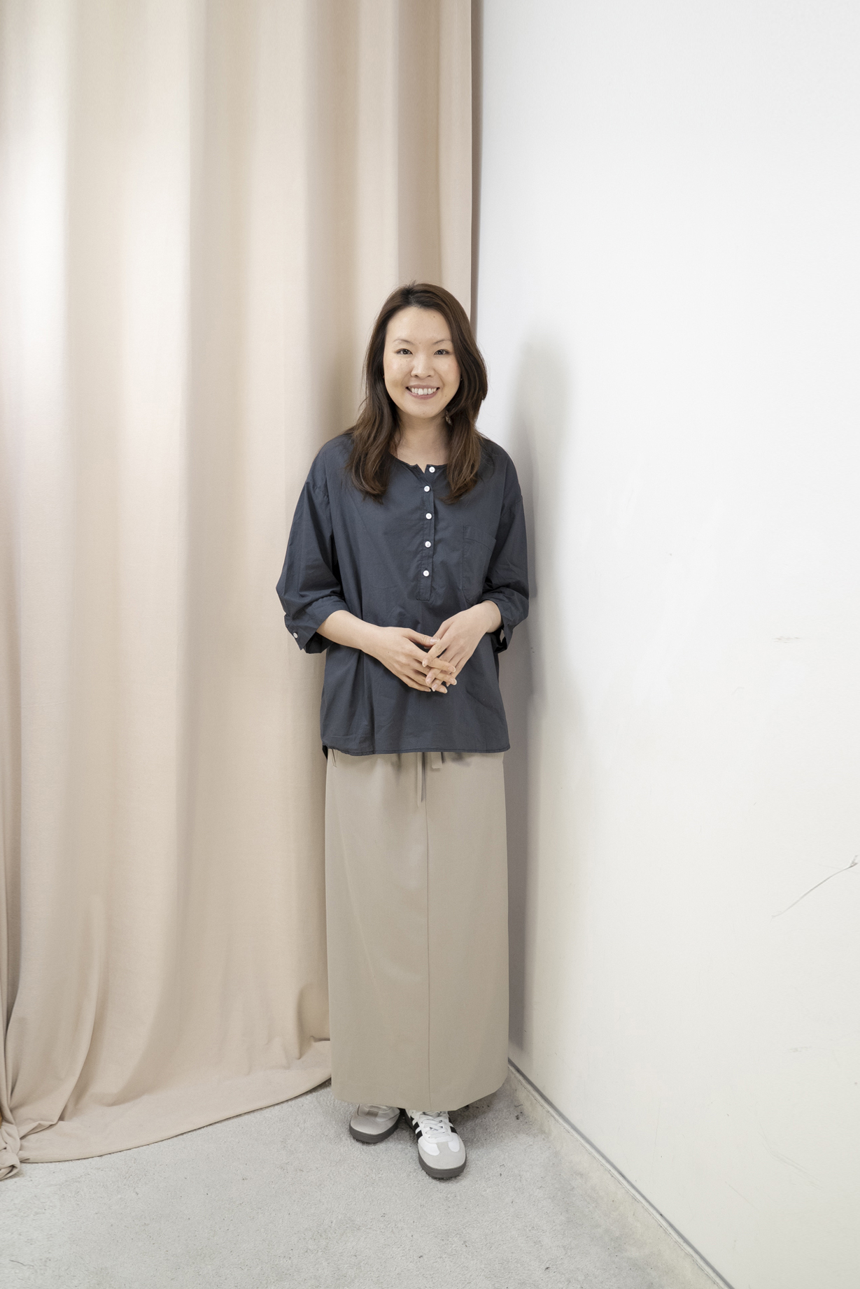 輕薄棉質恤衫襯衣(灰藍色）