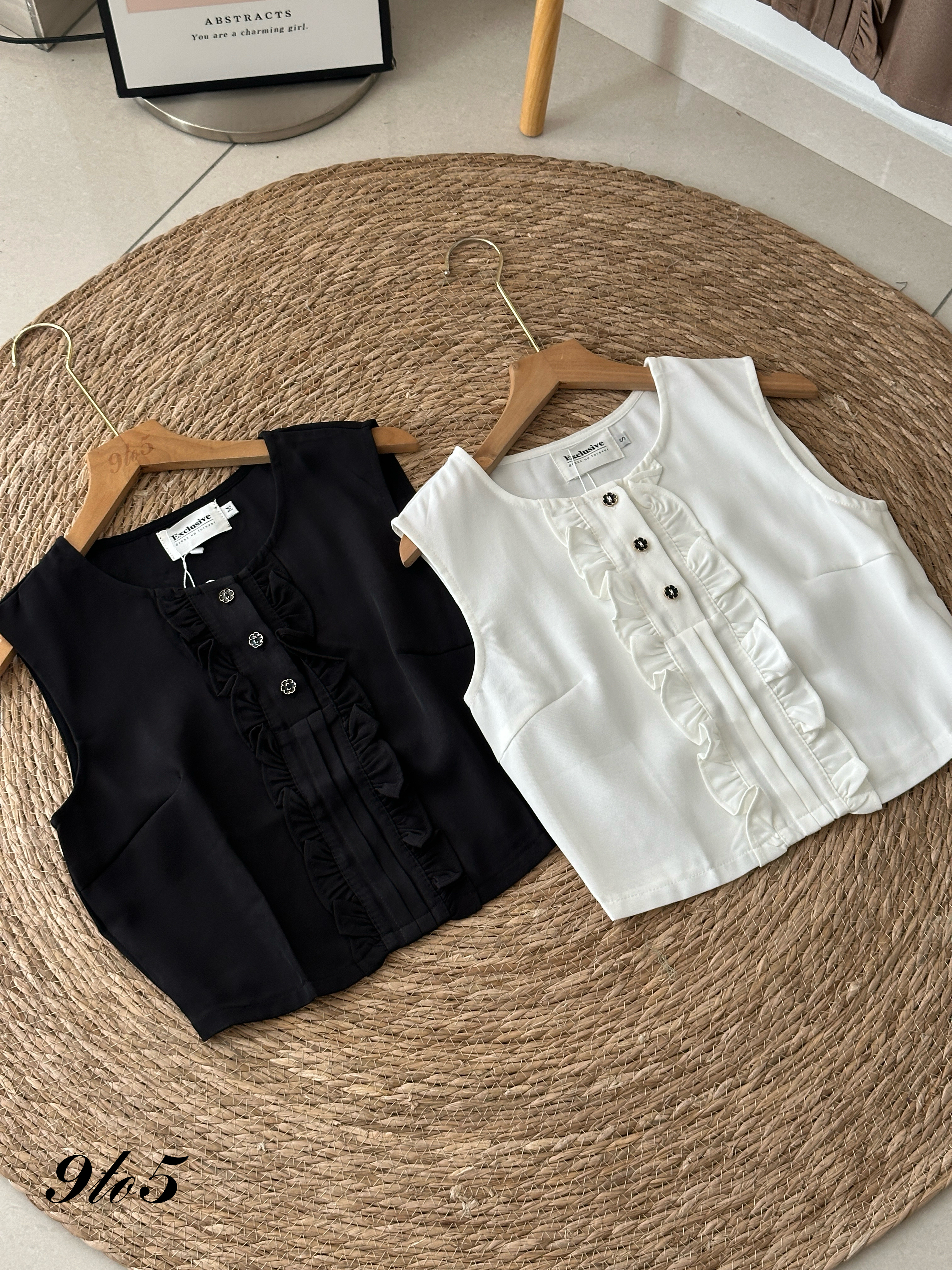 T4014 Sleeveless Ruffle Crop Top - 3 Colors 