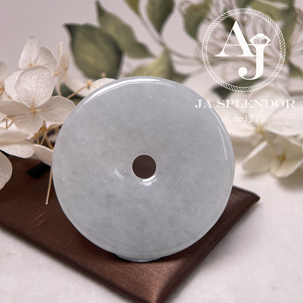 JN-938 天然翡翠A玉 特色白翡牡丹花開富貴平安扣