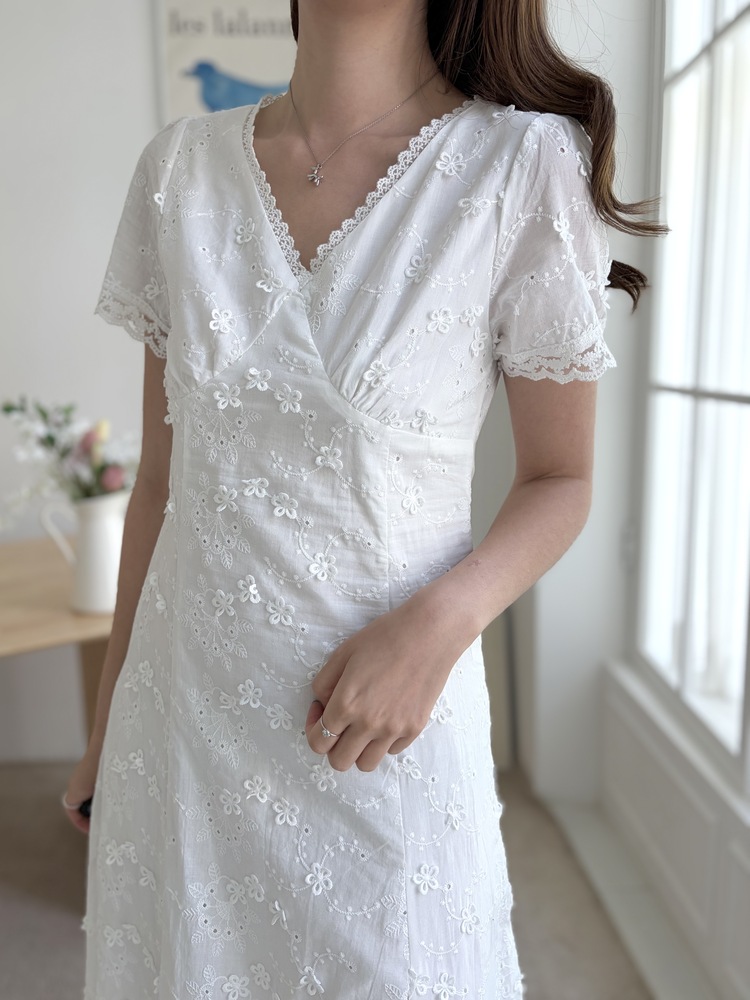 Aurelie Embroidered Dress (White)