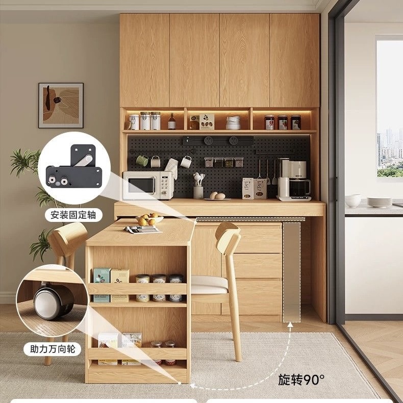 實木旋轉餐桌餐邊櫃靠牆橡木儲物櫃客廳茶水廚房家居收納Sideboard