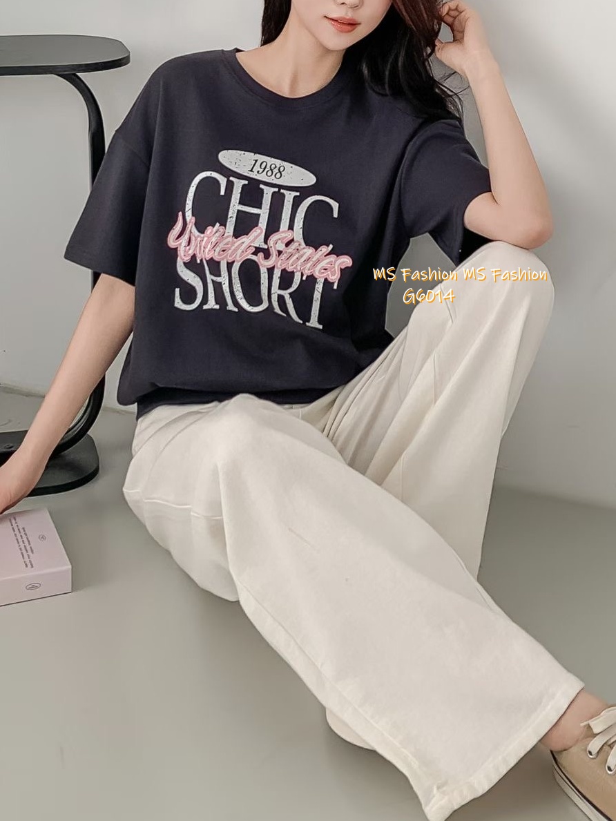 G6014 韓國🇰🇷拼色字母print top