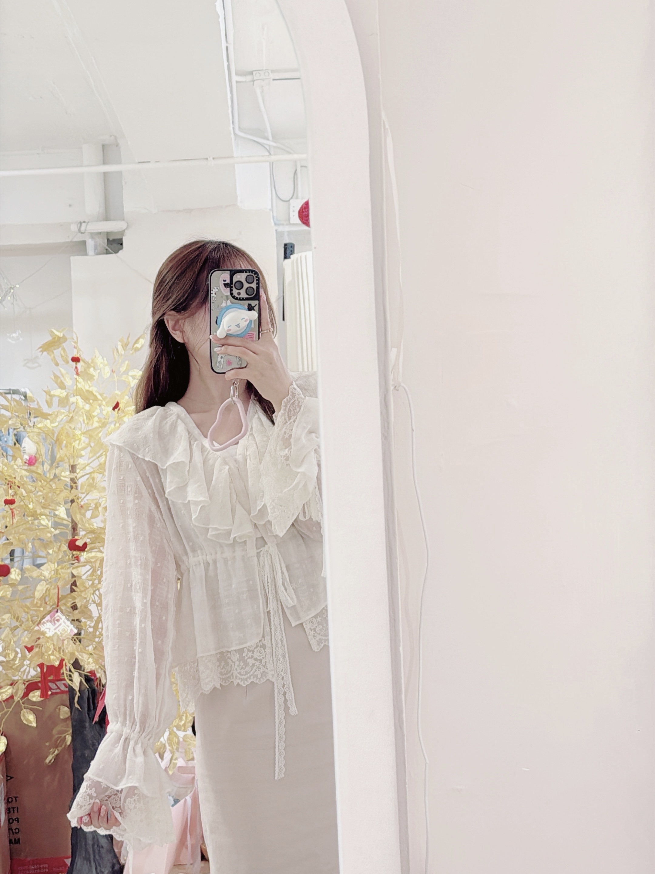 Delicate Lace Ruffle 2way Blouse with Ribbon