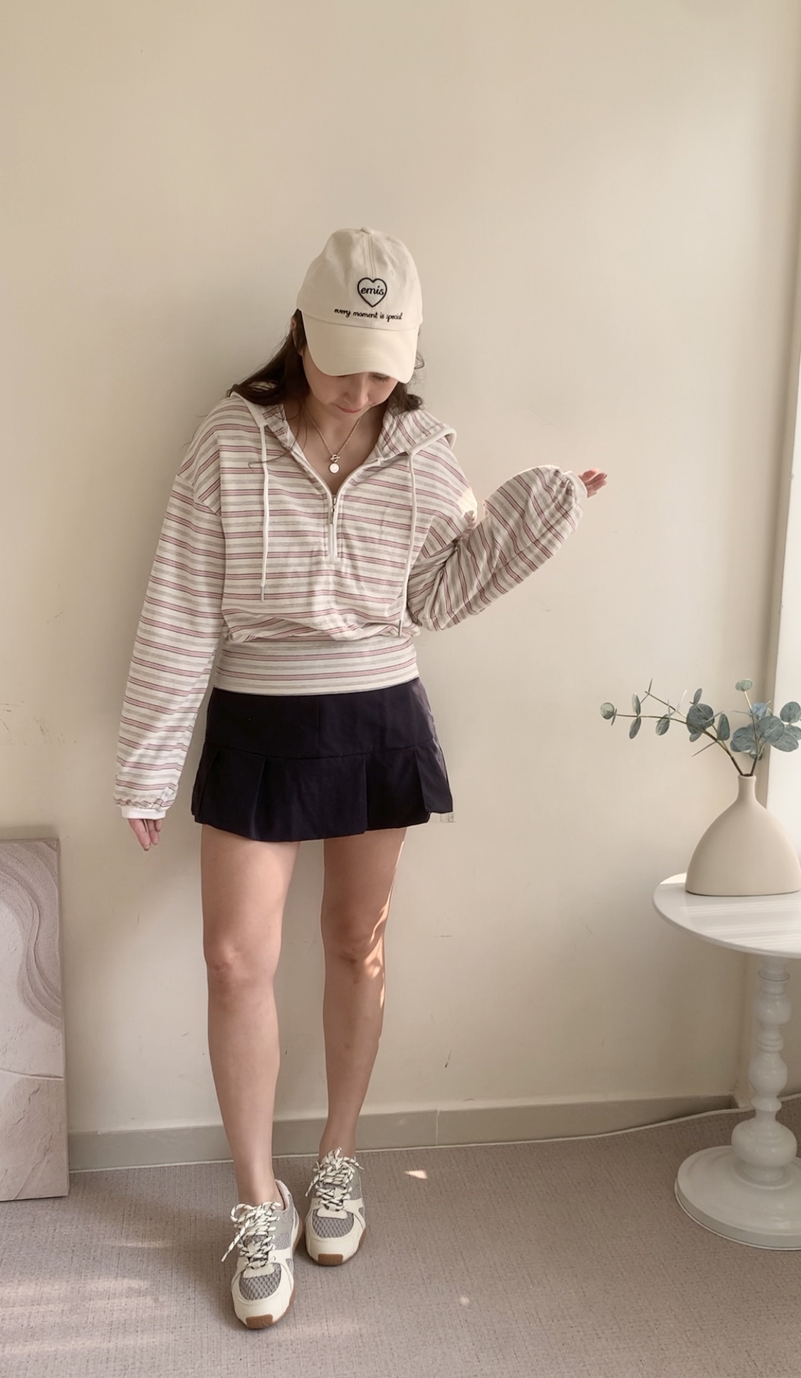 現貨》 KR 橫間有帽棉料Top -粉間