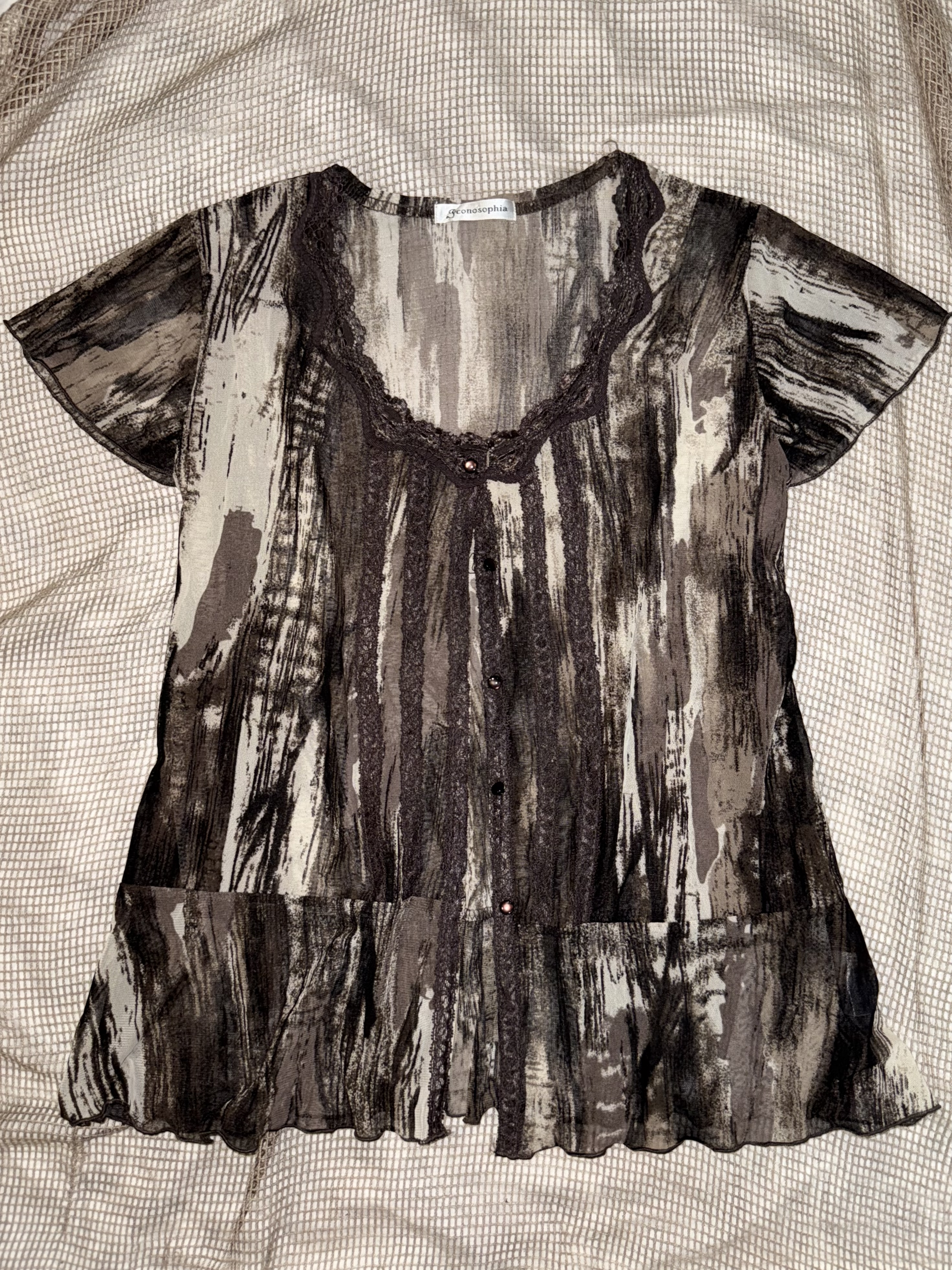 Earth Tone Distressed Texture Brushstroke Blouses