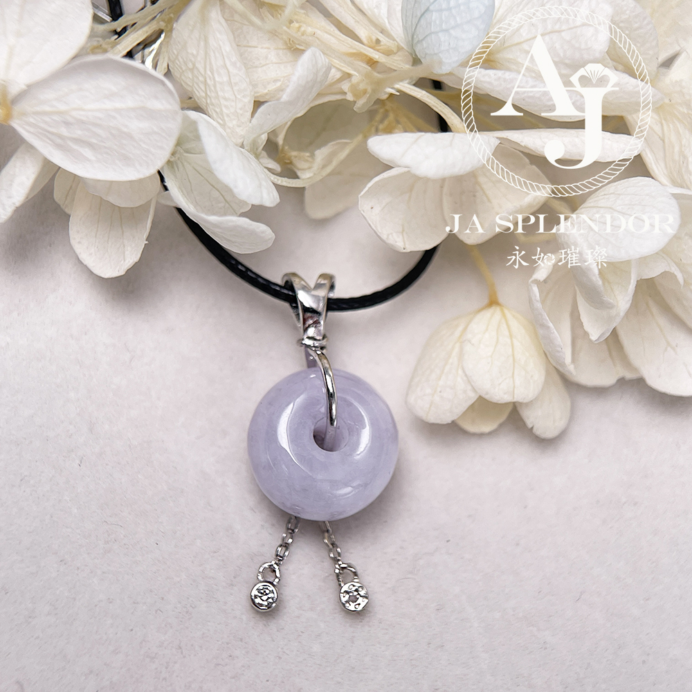 FBG26-H06 天然翡翠A玉 紫色小水泡平安扣純銀吊墜