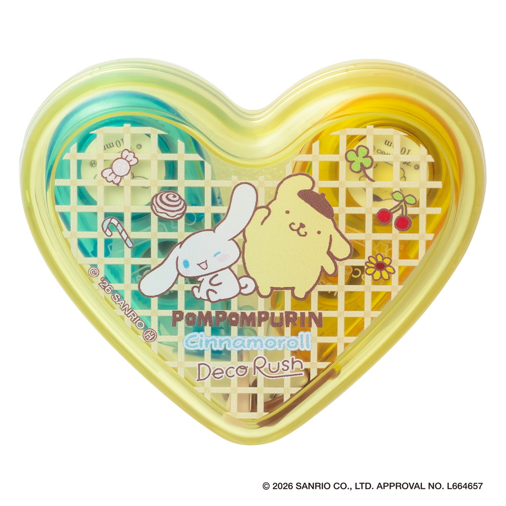 現貨｜限定 Sanrio Pompompurin 布甸狗 & Cinnamoroll 玉桂狗 x PLUS Deco Rush Decoration Tape 日版 手帳裝飾膠帶 + 心型收納盒套裝 (46-884)