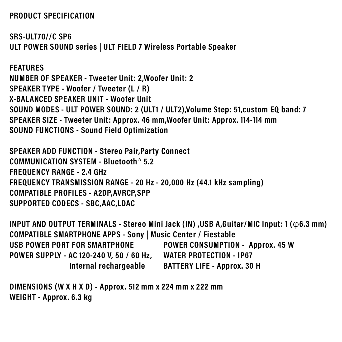 Sony ULT Tower 10 Party Speaker (SRS-ULT1000)