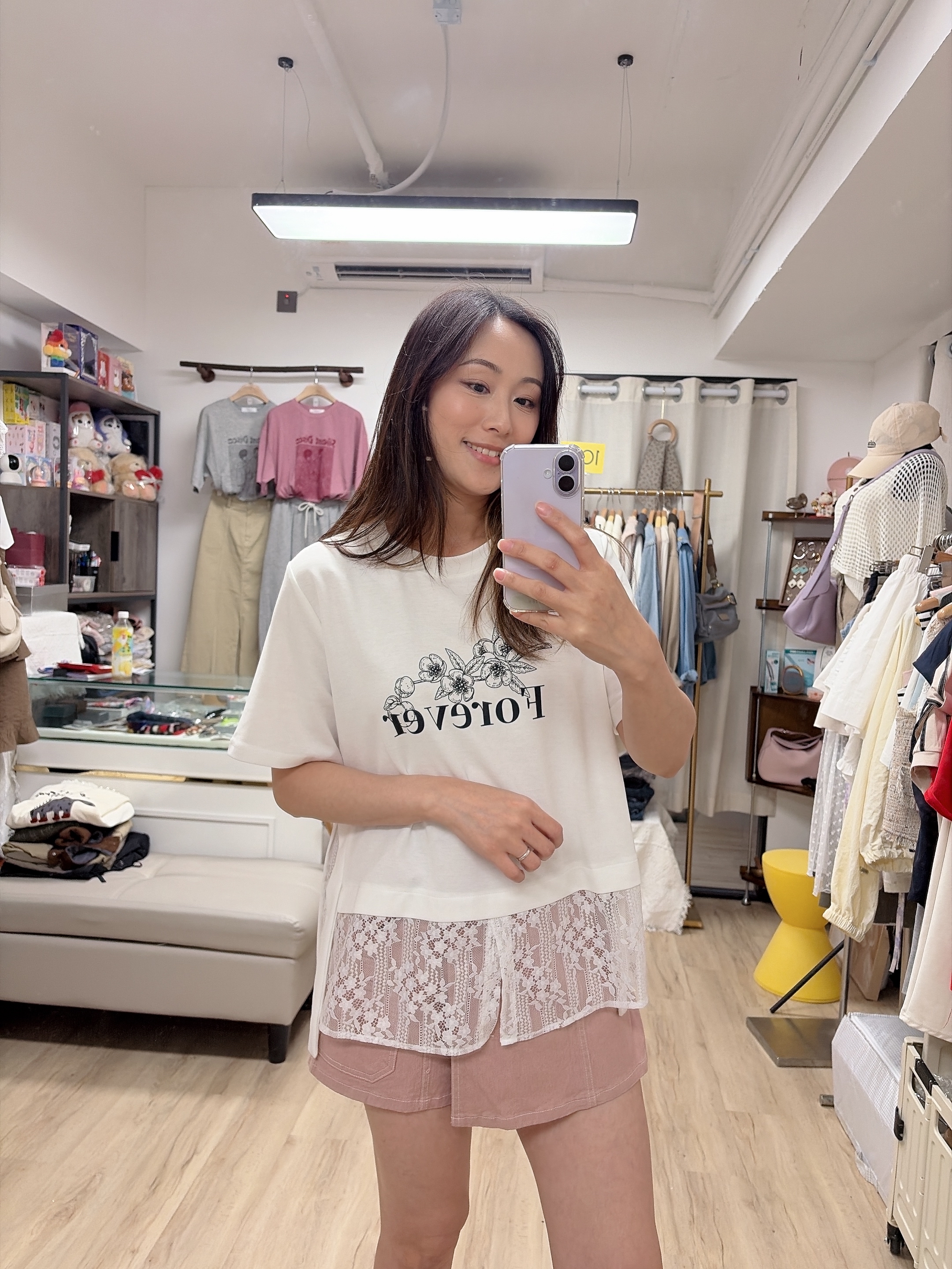 白色滑tee  Lace 下擺