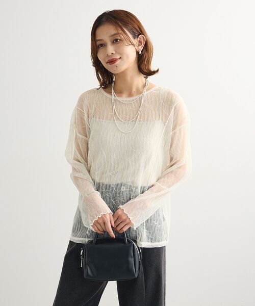 薄紗褶皺透視上衣