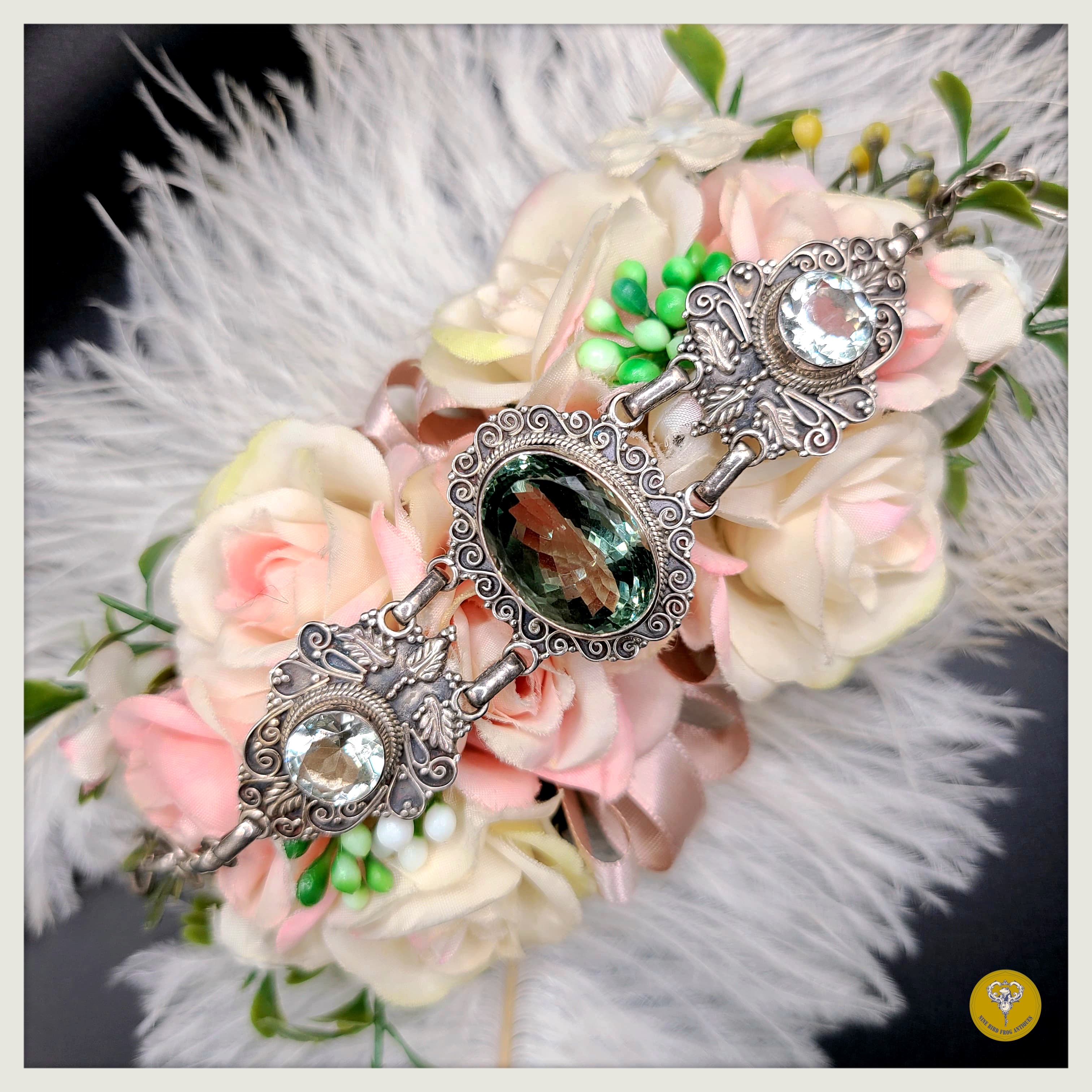 60年代 Art Nouveau 風格托帕斯石純銀手鍊