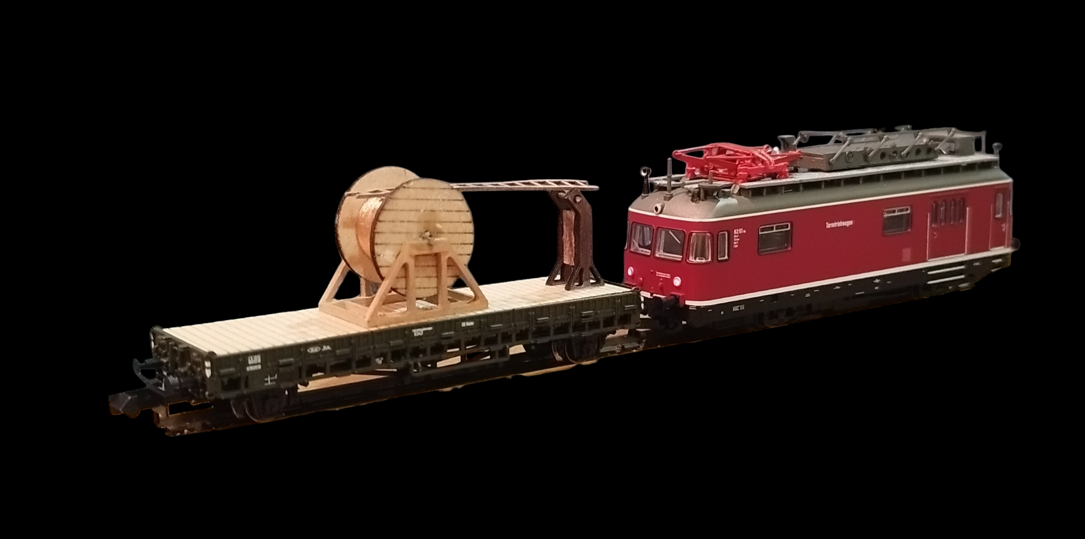 Minitrix Powered Catenary Maintenance Rail Car with a Catenary Construction Car DCC Sound