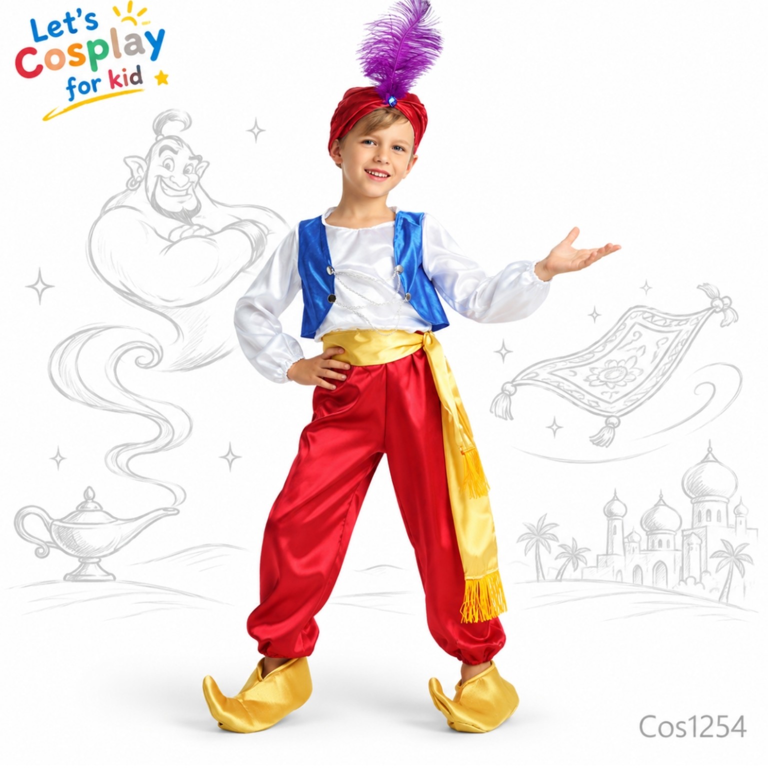 兒童阿拉丁神燈王子主題服裝 Aladdin Prince Costume 學校表演角色扮演 M–XL COS1254