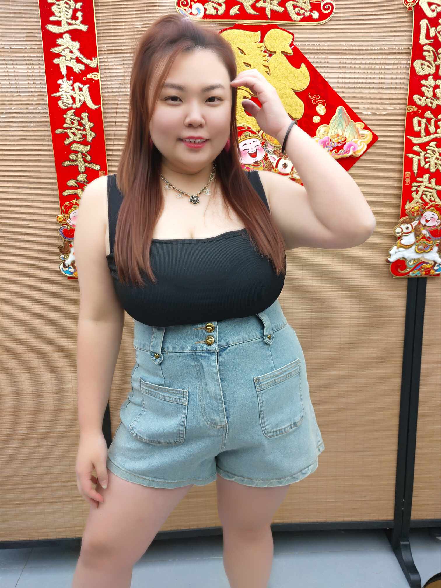 DDG14 TW#1642 双金扣仿复古前口袋牛仔短裤