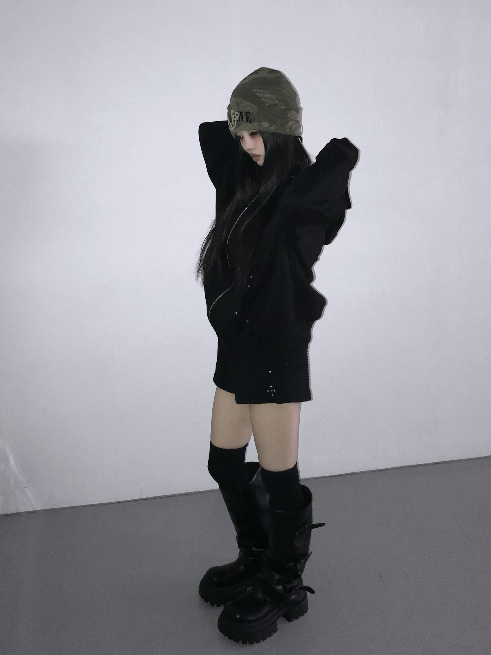 Cotton Studded Zip Hoodie