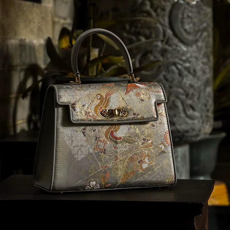 唐錦∞春曉曲刺繡花鳥紋新中式手袋