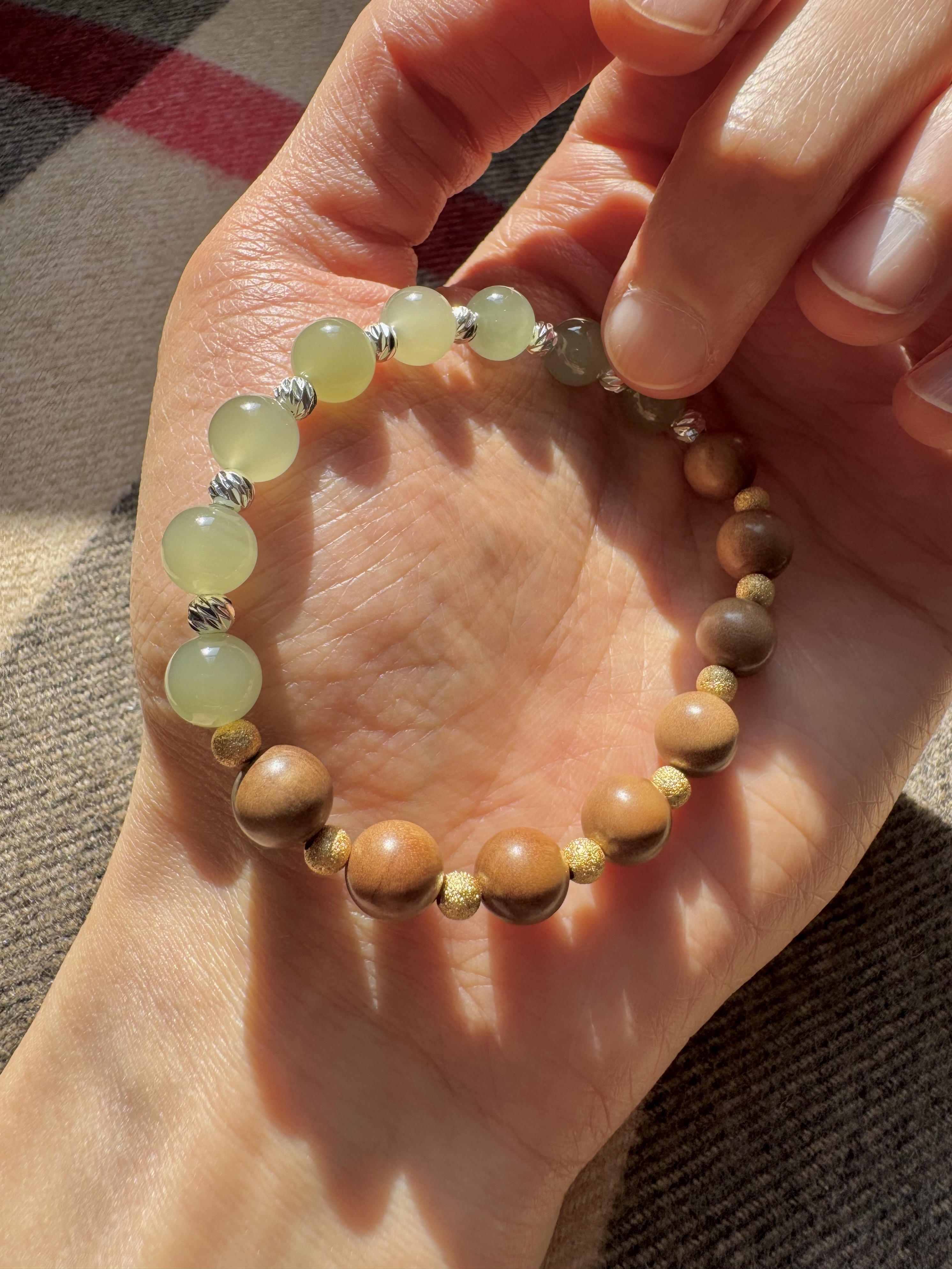 【半檀半玉 · 和合手串】－ 老山檀｜晴水和田玉