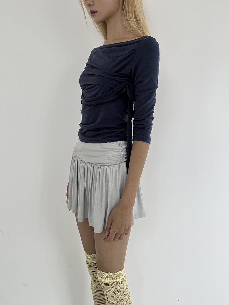 Asymmetric Ruched Boatneck Top