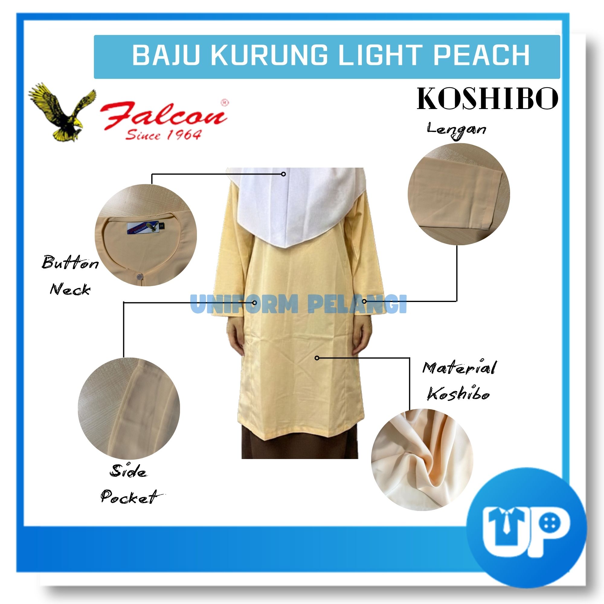 Falcon MRSM Light Peach Baju Kurung Kain Cotton Koshibo Uniform Sekolah Baju Sekolah