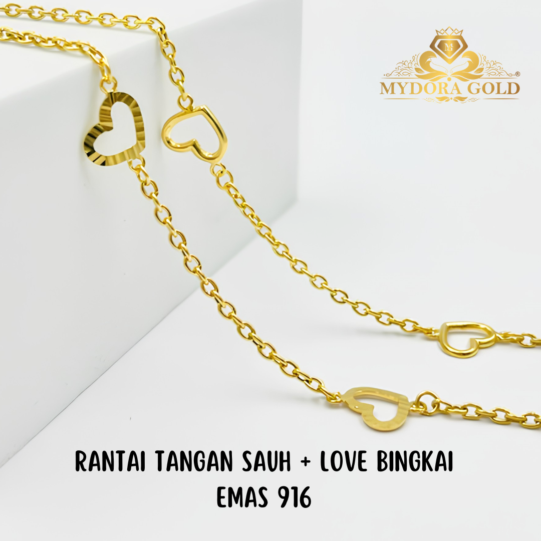 MYDORA Rantai Tangan Sauh + Love Bingkai l EMAS 916/22K