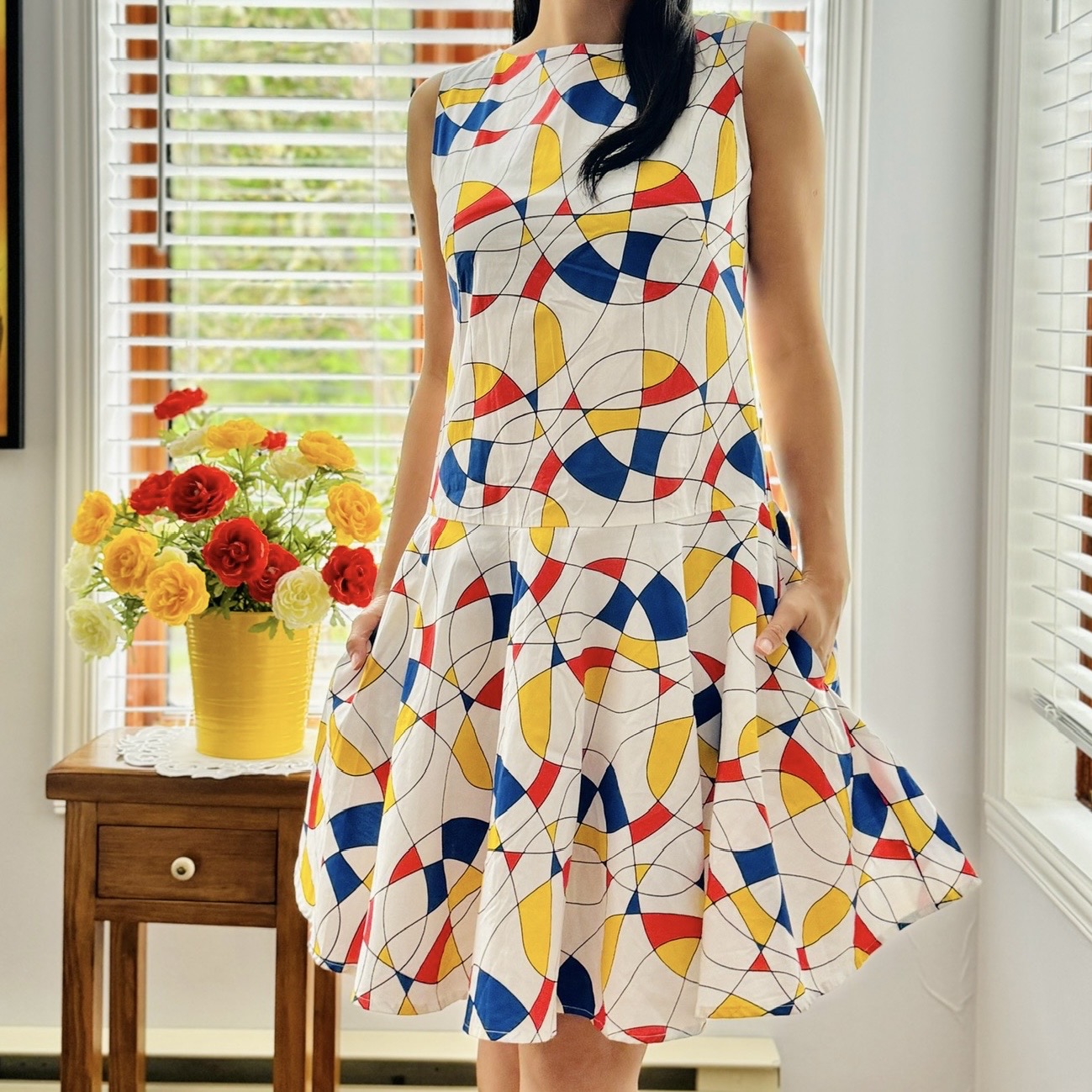 (Ready/Custom-Made) Mod 1960s Drop Waist Organic Cotton Swing Dress (FM215)