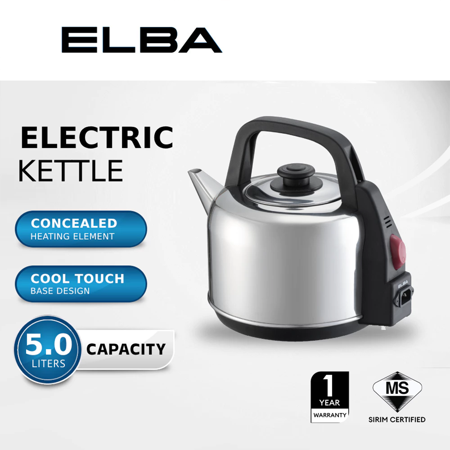 Elba 5.0L Stainless Steel Electric Kettle EK-R5316(BK)