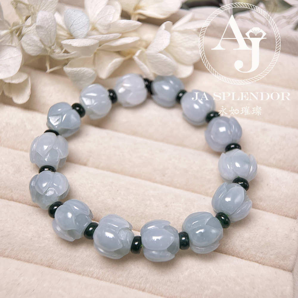 JB-257- 膠潤晴水藍綠色立體蓮花純銀吊墜 (送鈦鋼項鏈)