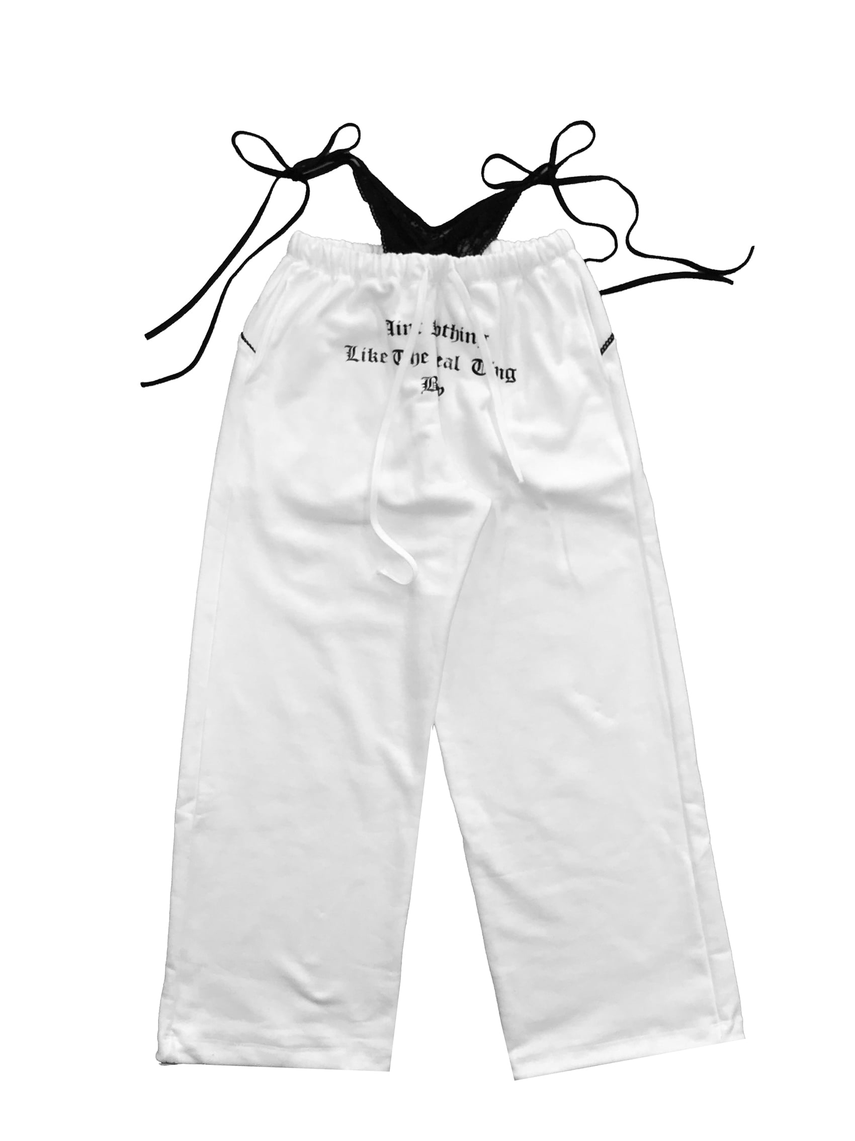 Layered Lace Waist Graphic Wide Leg Pants