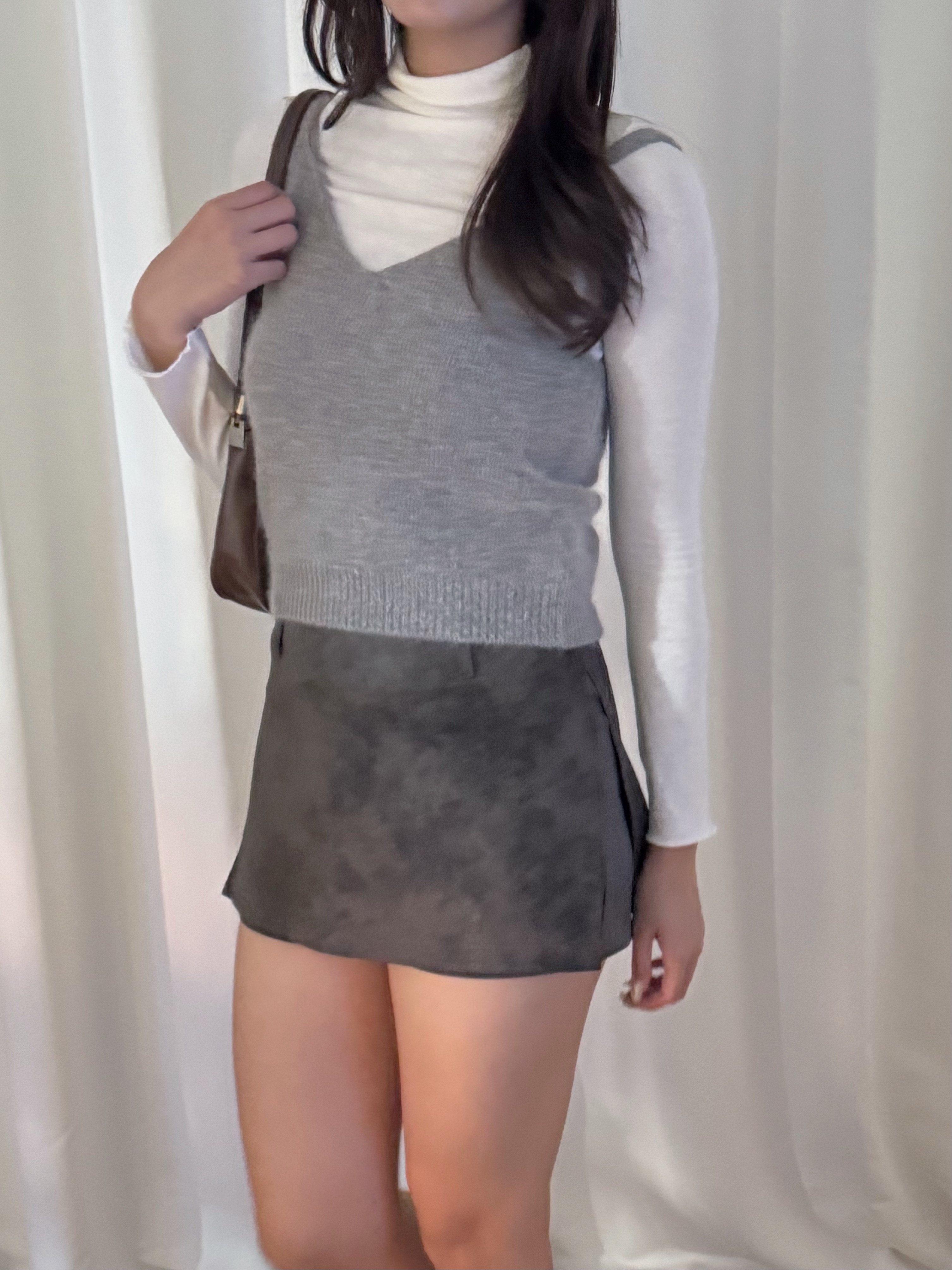 毛毛針織V領吊帶背心(四色入)