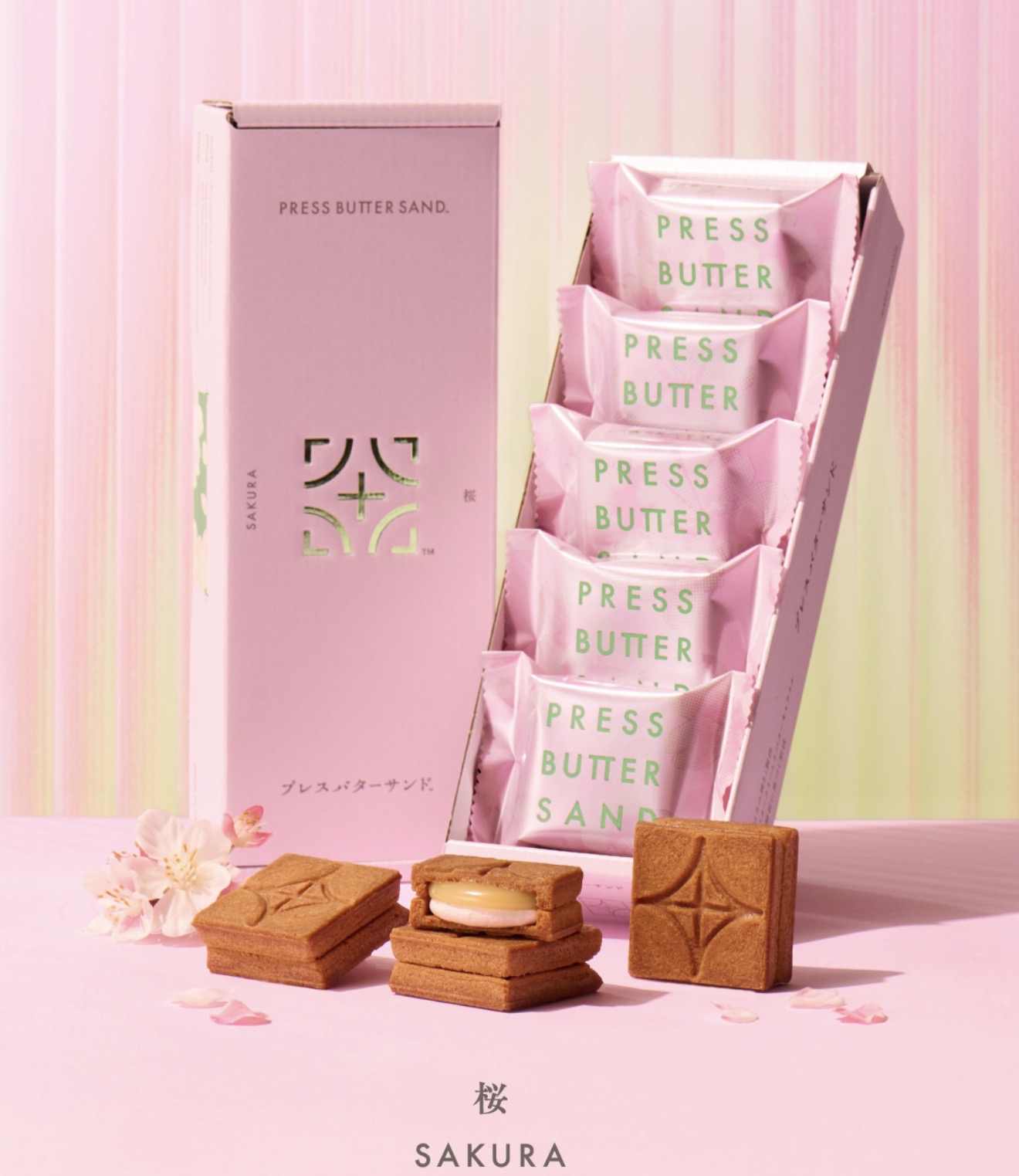  四月連線貨品  （此為比較快到期的食品） - 日本Press Butter Sand 焦糖奶油夾心餅乾〈桜〉 5入