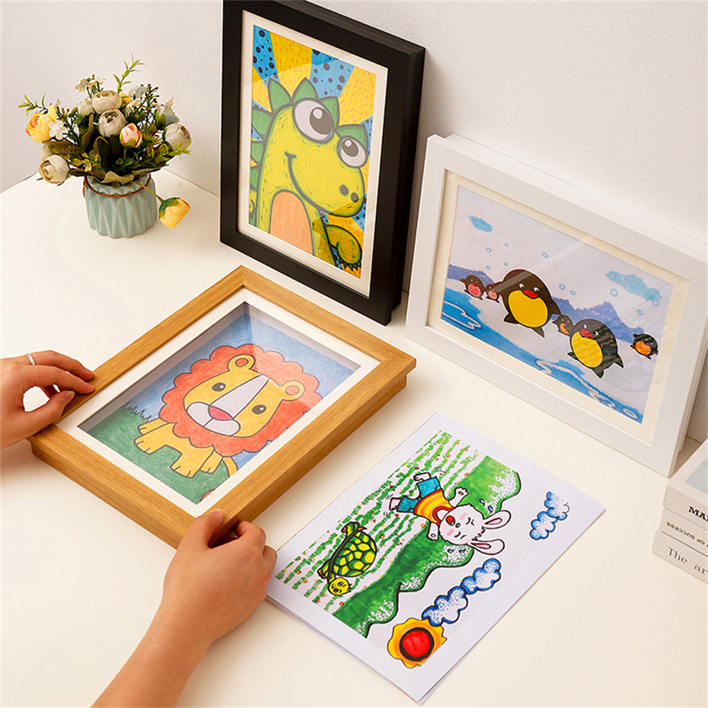 兒童繪畫裝裱框 畫紙收納 畫畫紙收藏 兒童藝術展示框 畫框 畫畫相框 白色 A4 [平行進口] HK2716