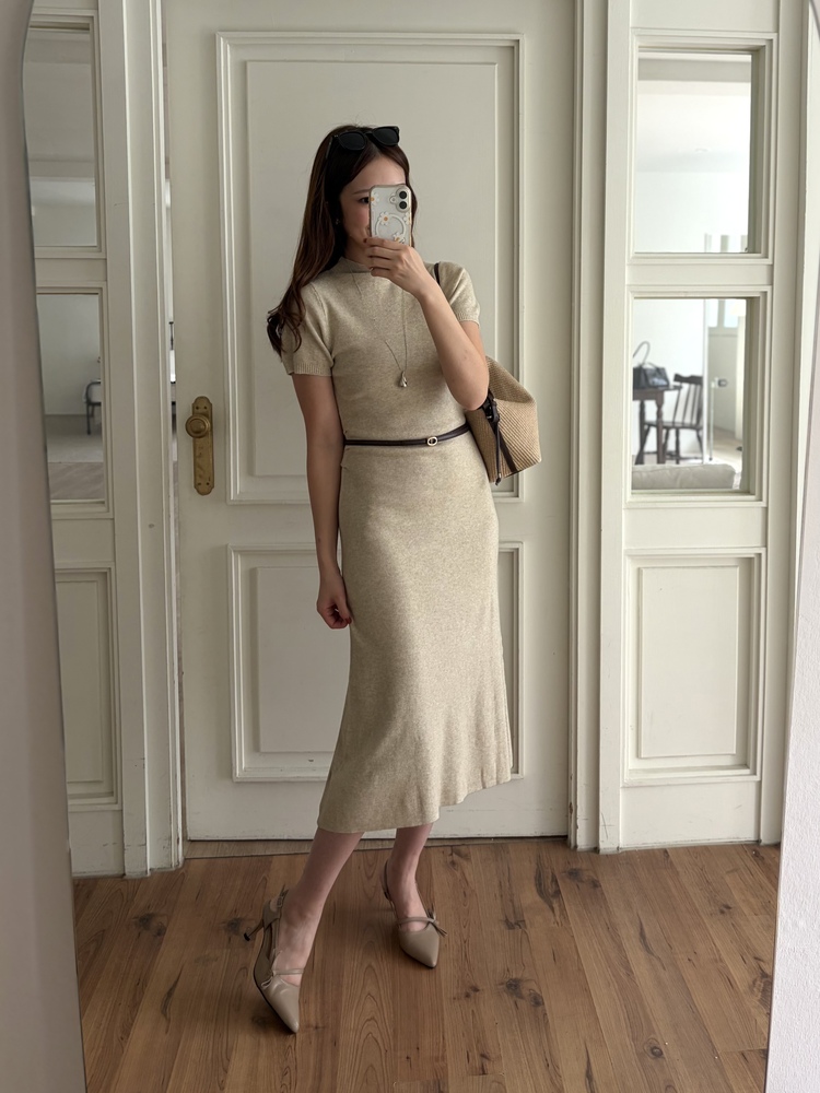 Timeless Belted Knit Dress (Oatmeal)