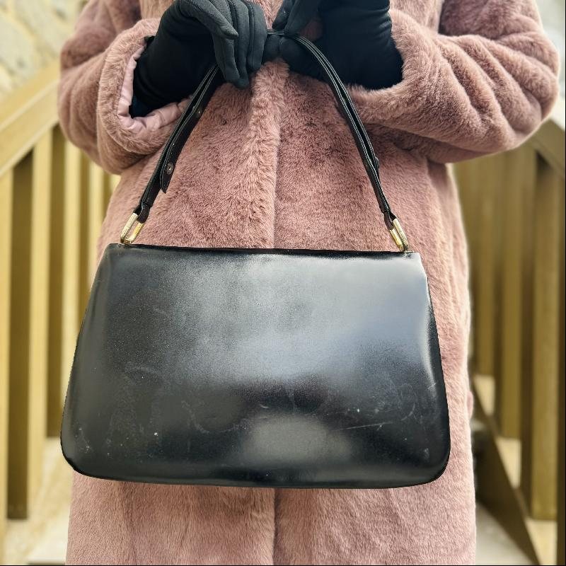 Vintage C.a. 1970s Black Snakeskin & Leather Adjustable Strap Two-Way Handbag from Argentina (MT2024)