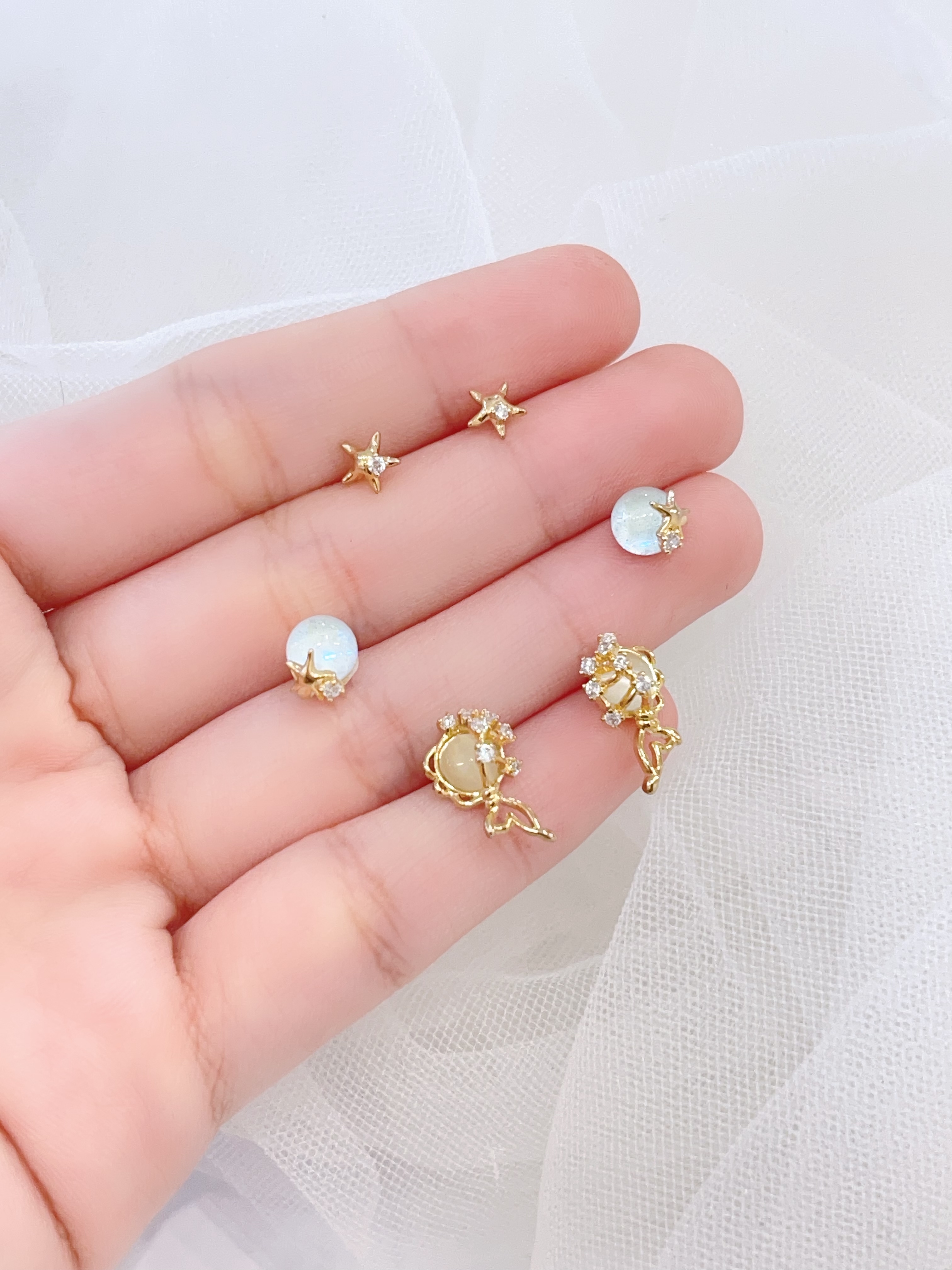 高级感猫眼设计耳环套装