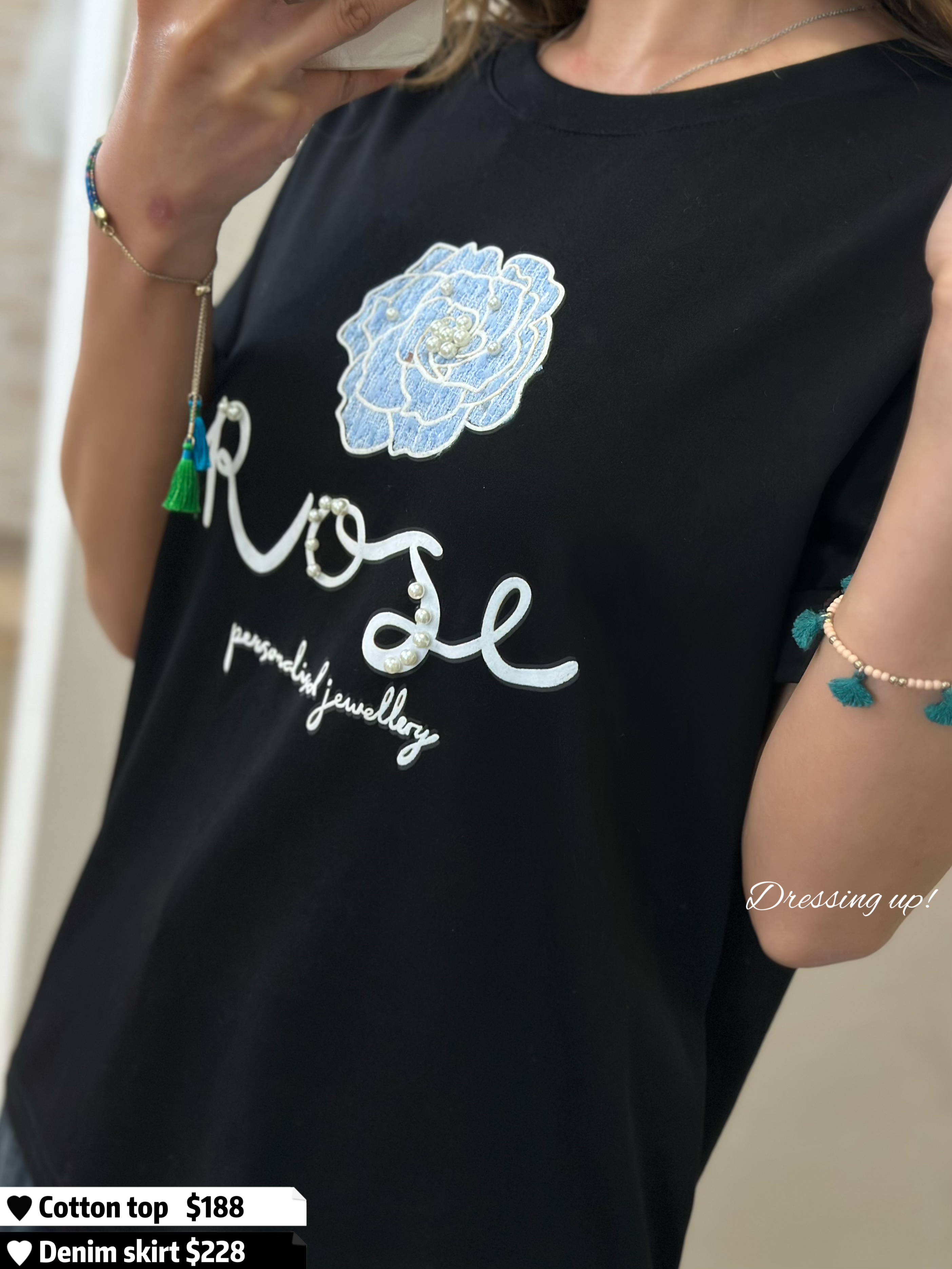  限量山茶花｜黑色軟棉上衣