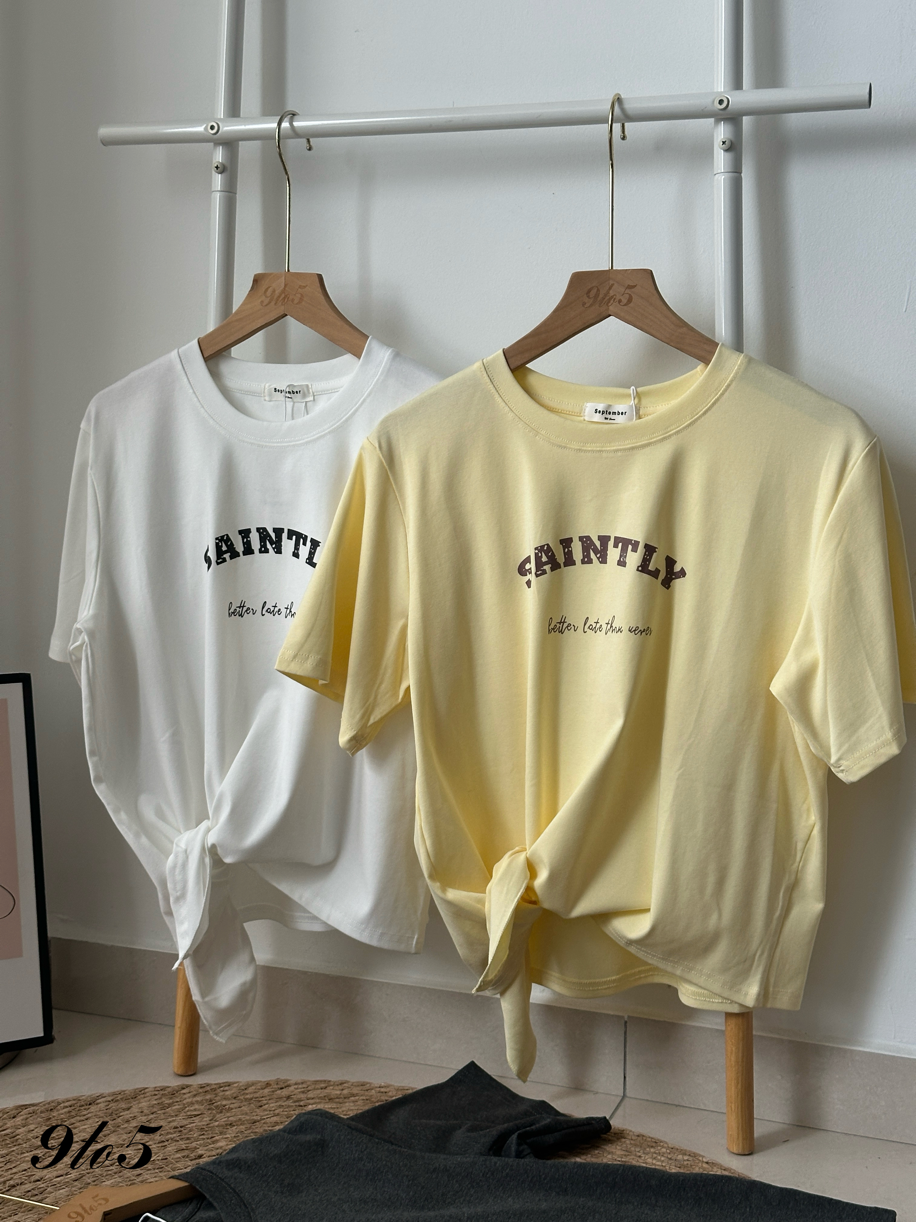 T4105 Side-tie Wording Tee - 4 Colors